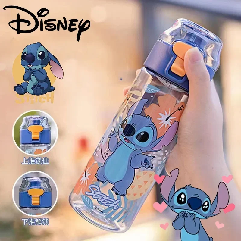 

550ML Disney Anime Water Cup Stitch Frozen Princess Elsa Mickey Mouse Student Portable Sports Bottle Summer Plastic Water Bottle