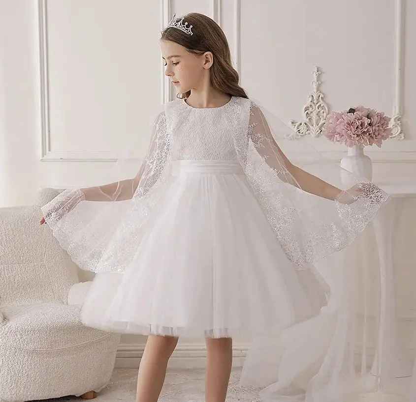 New Children's Elegant Party Dresses Halloween Costume Girl Princess Dresses Kid White Clothes