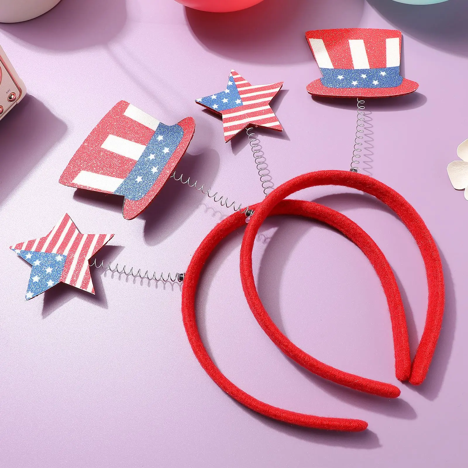 

4pcs Kids Hair Clasps American Flag Hair Hoops American Independence Day Flag Headband Party Decoration Star Hat Hair Hoops NEW