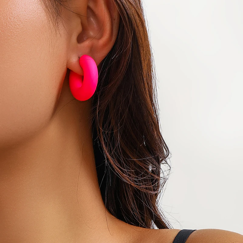 1 Paar Bonbon farbe runde Acryl Ohrclip Ohrringe für Frauen Mode einfache einfarbige Manschette C-förmigen Ohrring weiblichen Schmuck – Detail 6