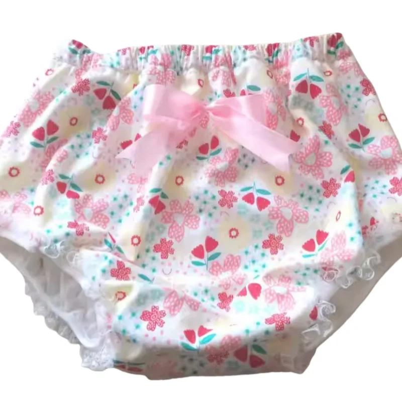 

Cute Cotton Floral Lace Ruffle Bow ABDL Adult Baby Bloomers Waterproof Leak Proof Diaper Pants DDLG Comfortable Training Briefs