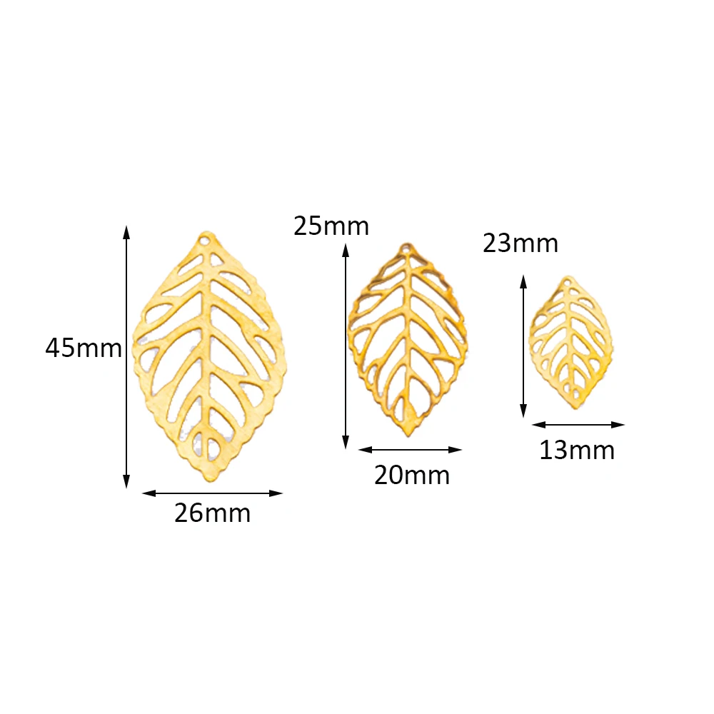 50pcs 3 Size Hollow Gold Tree Leaf Charms Pendants Beads for DIY Necklace Bracelet Jewelry Making Findings