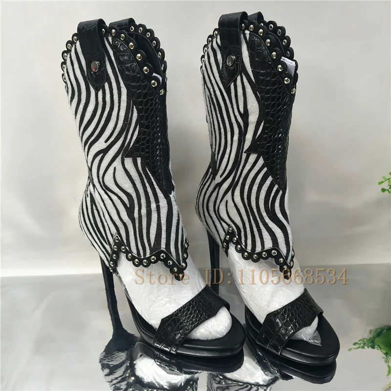 Multi Color Western Cowgirl Cutout Heeled Summer Boots Women Rivet Decor Stiletto Heels Club Festival Party Fashion Sandal Boots