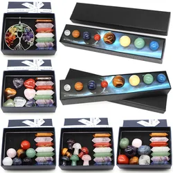 14PCS/Set 7 Chakra Point 8 Planets Solar System Natural Stone Crystal Quartz Gift Box Reiki Healing Energy Mineral Home Decor