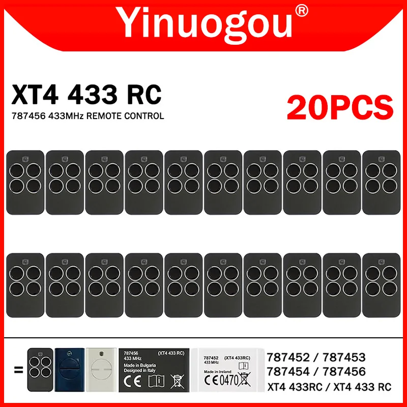 

20шт XT4 433 RC пульт дистанционного управления для гаражных ворот 433МГц, совместимый с 787456 787454 787453 ​ 787452 XT4 433RC Пульт дистанционного управления для ворот