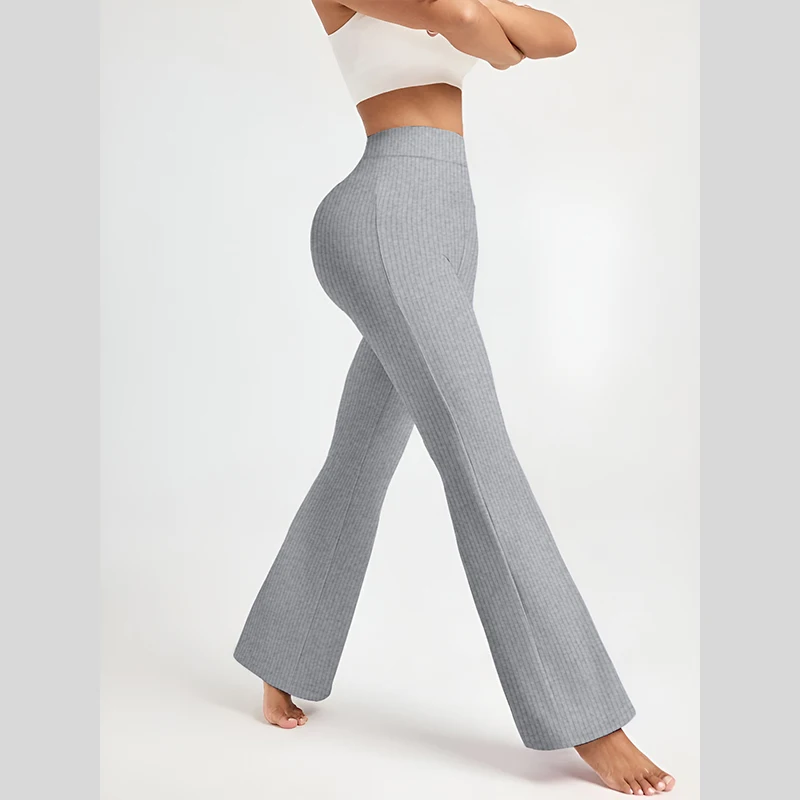 Women's Pants Solid Colour Threaded Knit Fashion Women's Flared Trousers Slim Casual Simple Wear Female Clothing