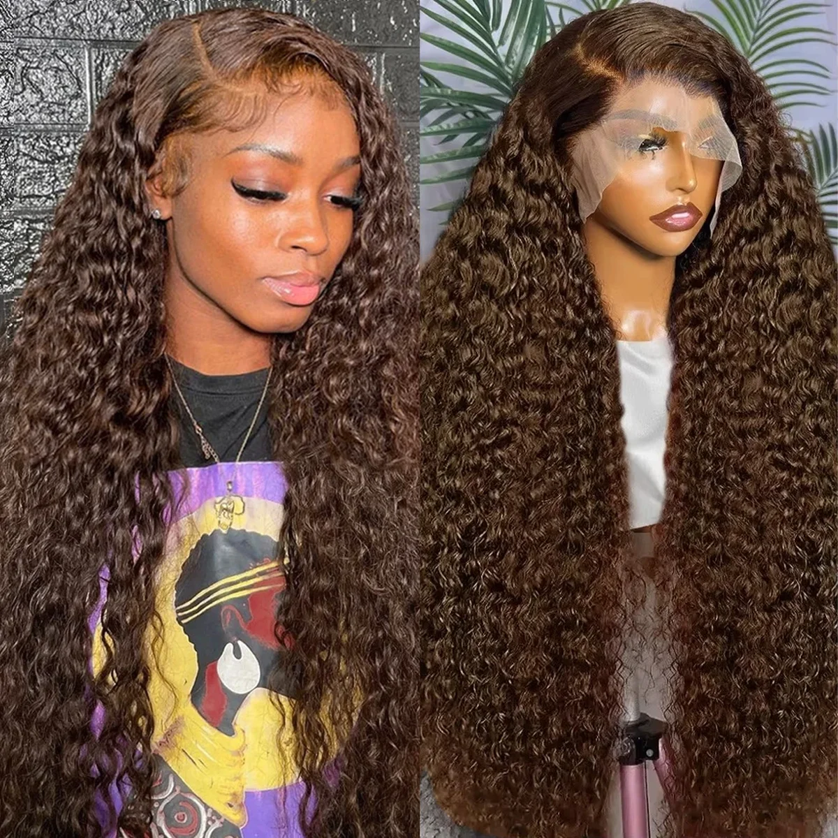 # 4 الشوكولاته البني 36 بوصة 220% الكثافة موجة عميقة 13x6 HD شفافة الدانتيل الباروكة الأمامية ريال البرازيلي خصلات الشعر المستعار الإنسان للنساء