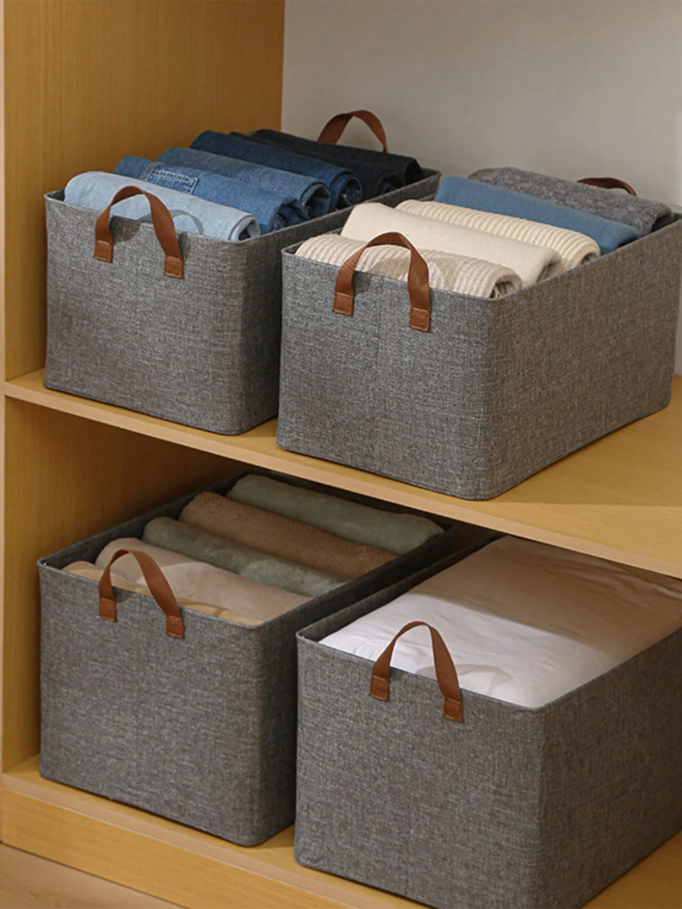 1/2pcs, fabric storage box Cotton and linen clothes storage box Foldable steel frame portable clothes storage basket storage bag