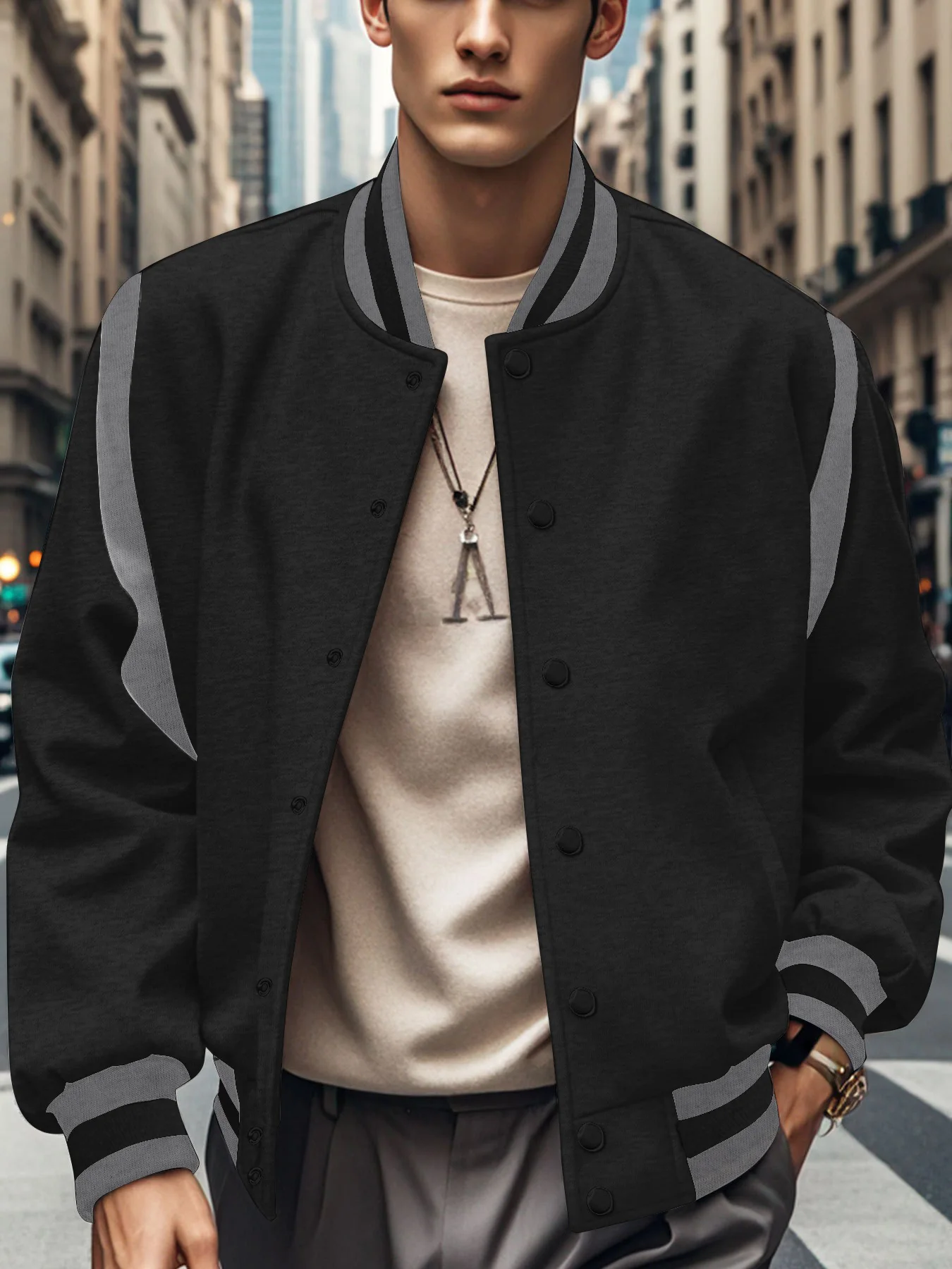 Men's Casual Fashion Jacket, Men's Autumn Winter Fleece Lined Patchwork Button Baseball Coat, Stylish Outerwear for Cold Weather