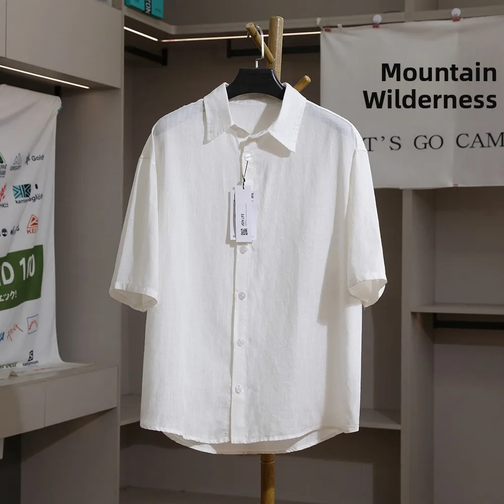 

Comfortable Cotton Linen Men's Summer Loose Casual Color Collared Short Sleeve Shirt Fashionable Urban Style Outdoor Da...