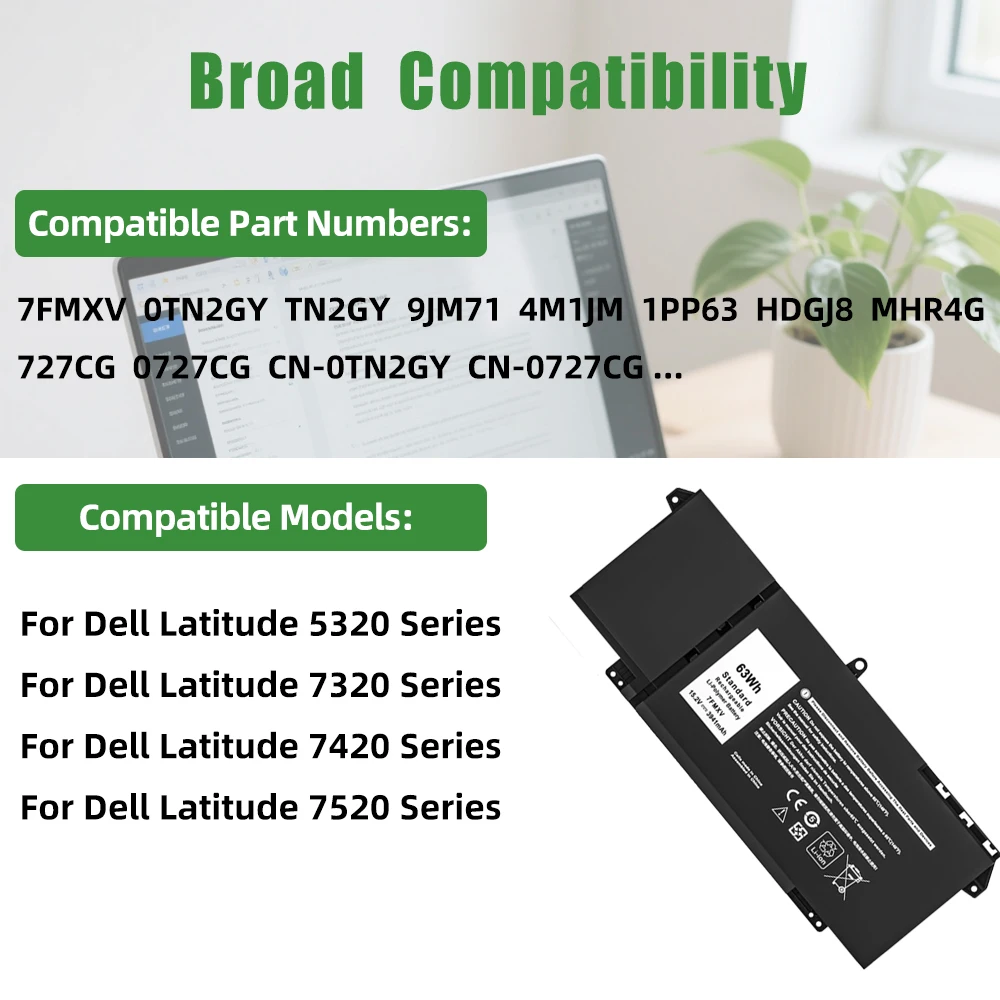 بطارية كمبيوتر محمول 15.2 فولت 63Wh 7FMXV لأجهزة Dell Latitude 5320 7320 7420 7520 2 في 1 P133G P134G P135G P136G P138G P139G P110F 9JM71 #3