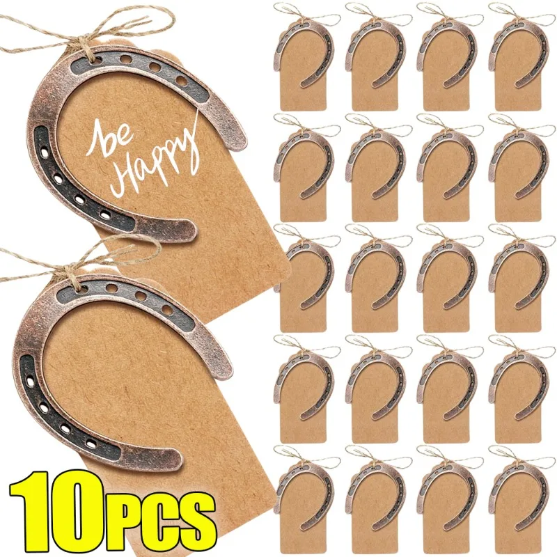 1/10 Uds. Adorno de herradura de la suerte Mini decoración Retro DIY herradura con tarjeta en blanco regalo de cumpleaños y San Valentín colgante creativo