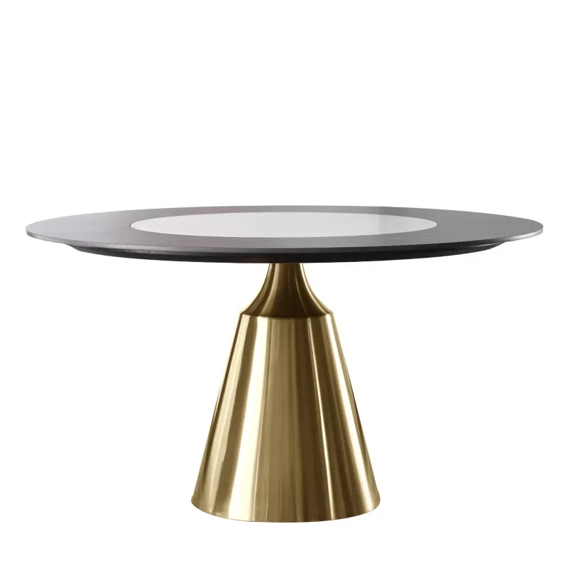 

Light luxury round dining table turntable embedded rotating stainless steel imported household type