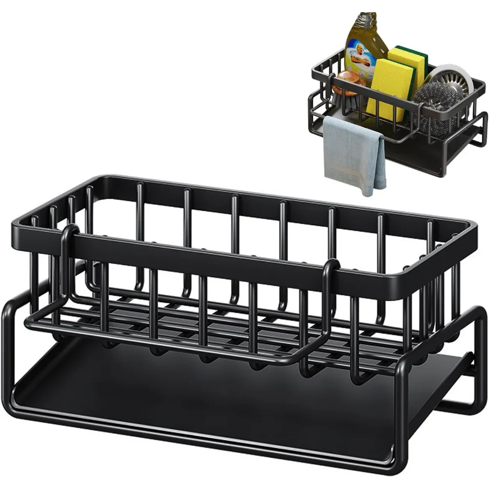 

Корзина для кухонной мойки, универсальная полка для раковины, хранение кухонной мойки с поддоном для слива, стойка для размещения мочалки, кухонные инструменты