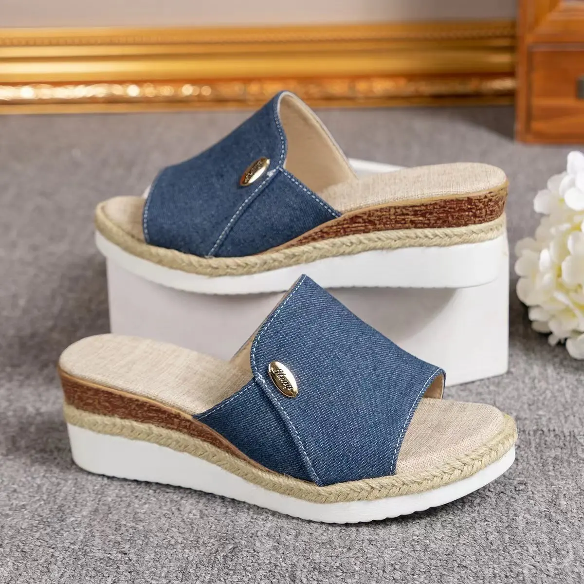 Womens High Heels Sandal Summer Leisure Wedges Sandals New Outdoor Beach Slippers Women Platform Mules Slipper Plus Size 43