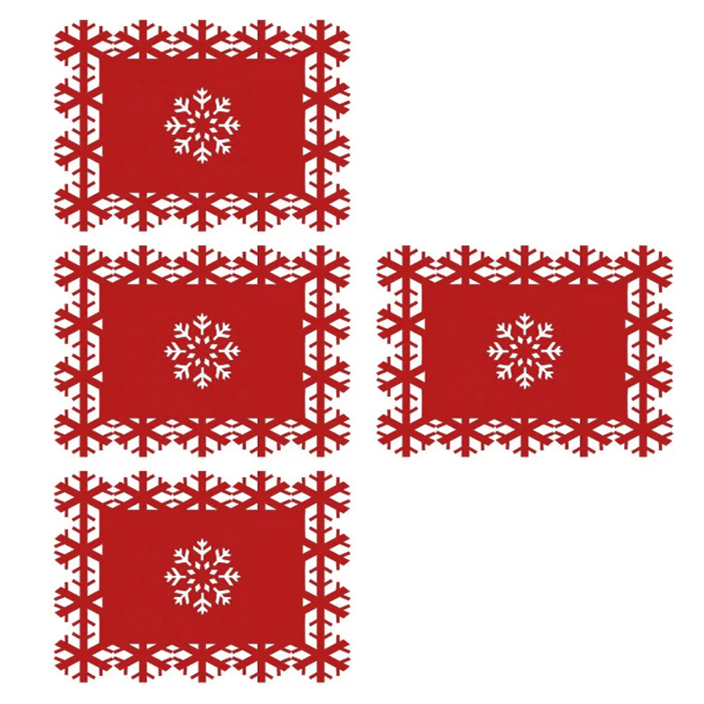 

4pcs Snowflake Placemats Christmas Table Decor Heat Resistant Dinner Mats For Home Party Felt Place Mats Anti Skid Cup Mat