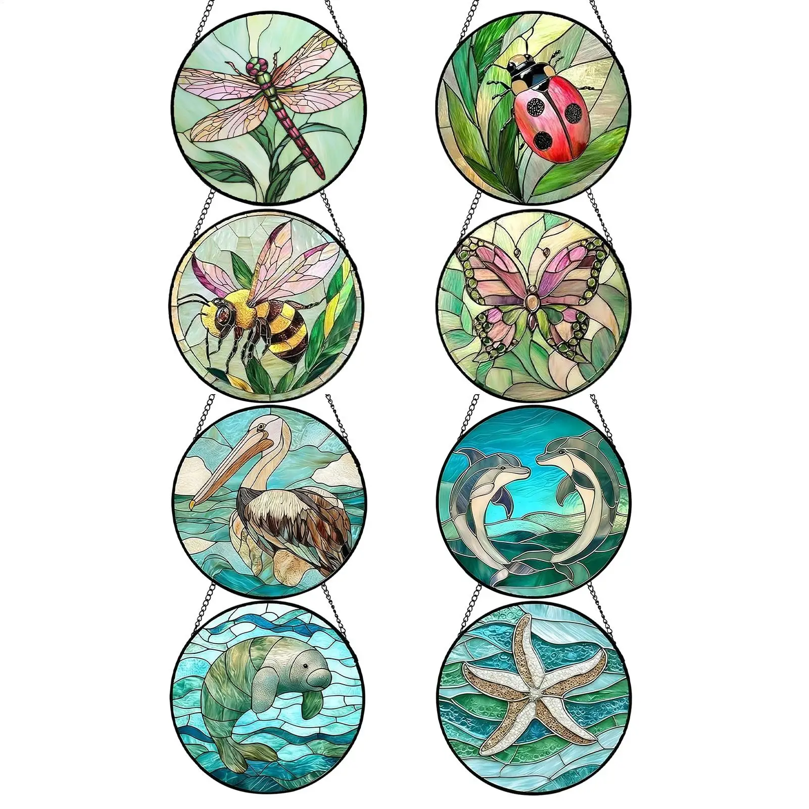 Stained Glass Sun Catcher 4 Pieces Acrylic Sign 6.3in Animal Ornaments For Tree For Mom Lady Grandma Man Birthday Door Garden