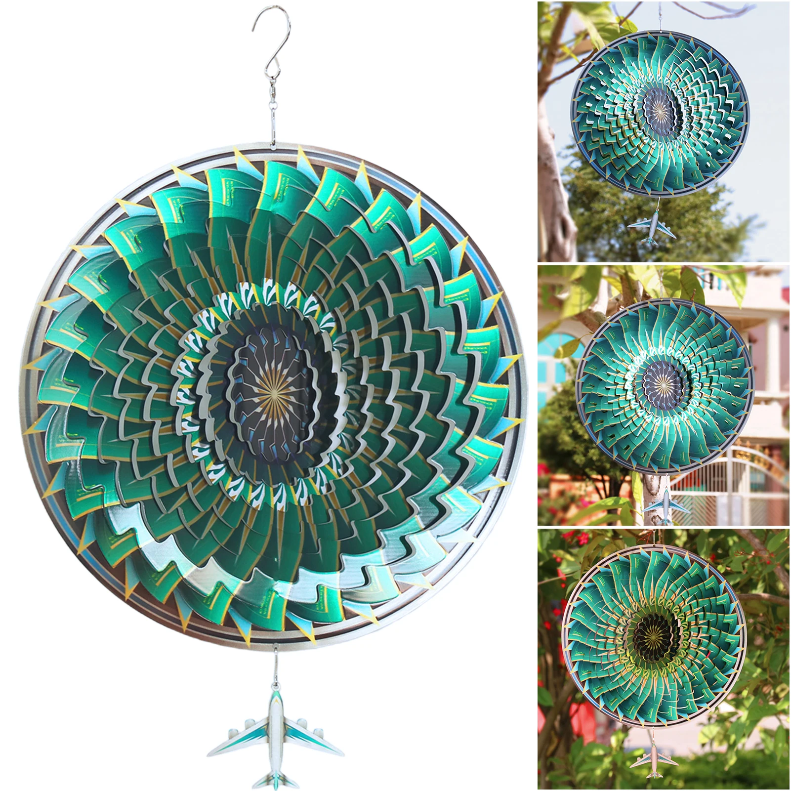 Colorful 3d Wind Spinner Airplane Stainless Steel Wind Chime For Garden For Indoor Outdoor Wind Chime Deco Jardin Exterieur