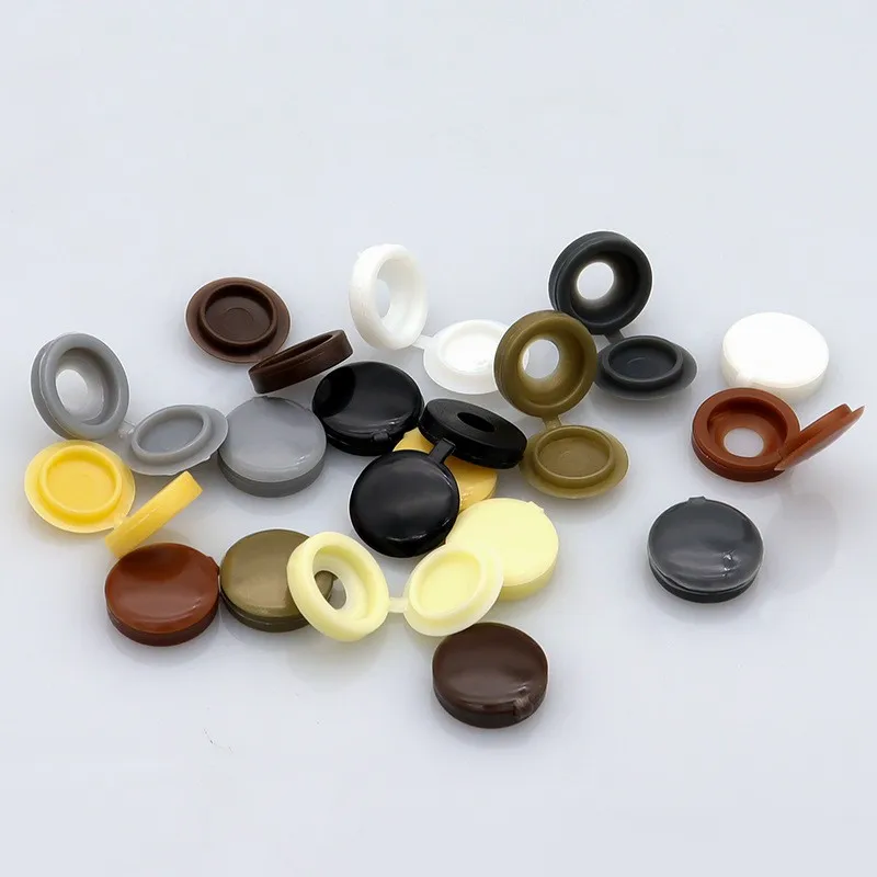 

100Pcs Hinged Plastic Screw Cap Cover Nuts Fold Snap Protective Cap Button Screw Wood Furniture Decorative Nuts Bolts Hardware