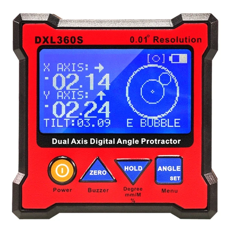 DXL360S Digital Dual Axis Protractor 0.01° Magnetic Base Inclinometer Gyros Level Measure Box LCD Angle Ruler Elevation Meter