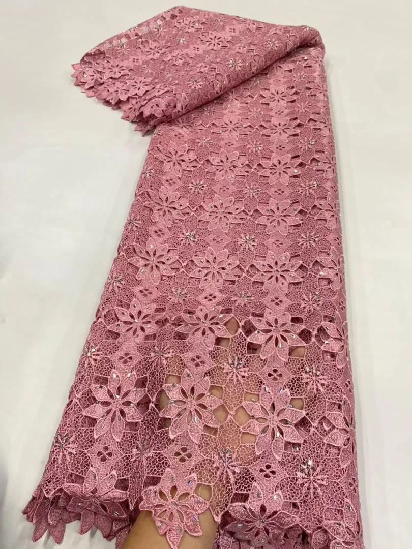 

2025 African Nigerian High-Quality Embroidery Mesh Lace Fabric French Tulle Sequins for Wedding Party Dresses 5 Yards JL525