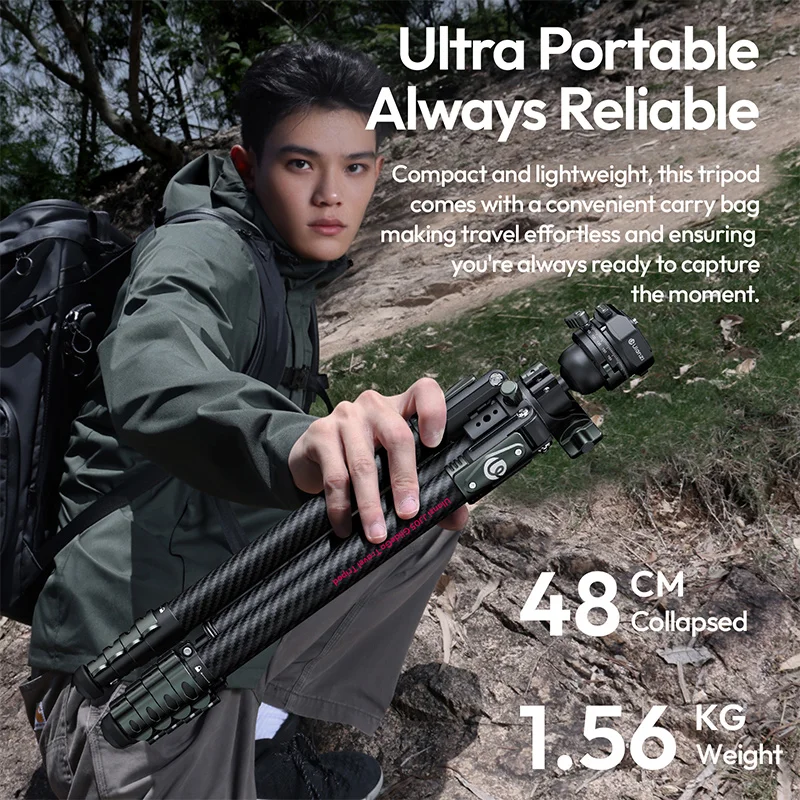 Ulanzi JJ05 GlideGo Travel Tripod with Dual 360°Pan Ballhead Vertical Horizontal Shots 5KG Load for Canon Nikon Sony DSLR Camera