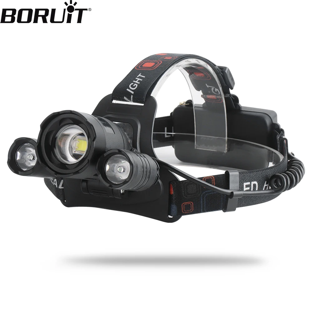 BORUiT RJ-3000 LED Headlamp Zoom Headlight 5 Mosdes 3000LM XPE USB Rechargeable 18650 Head Torch for Camping Fishing Hunting