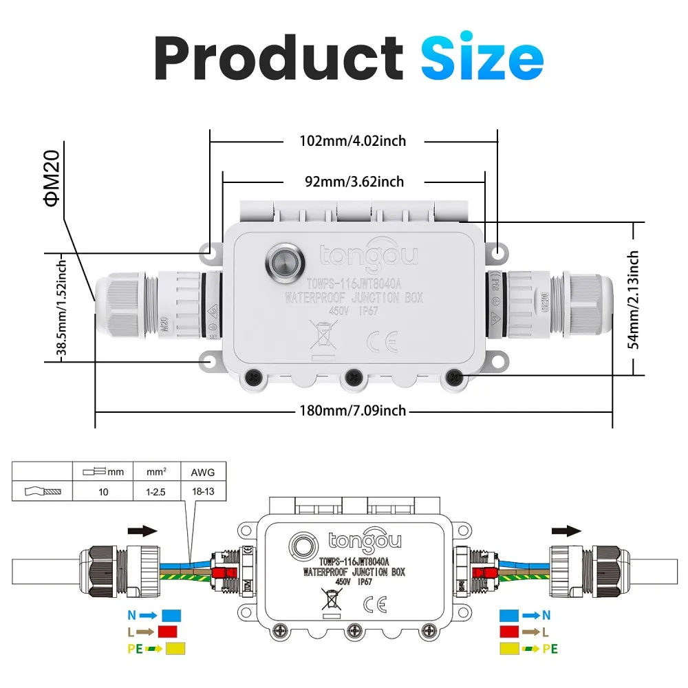 Tuya WiFi مفتاح ذكي IP67 صندوق وصلات مقاوم للماء مراقبة الطاقة 1-16A مفتاح مؤقت قابل للتعديل الجهد والحماية الحالية