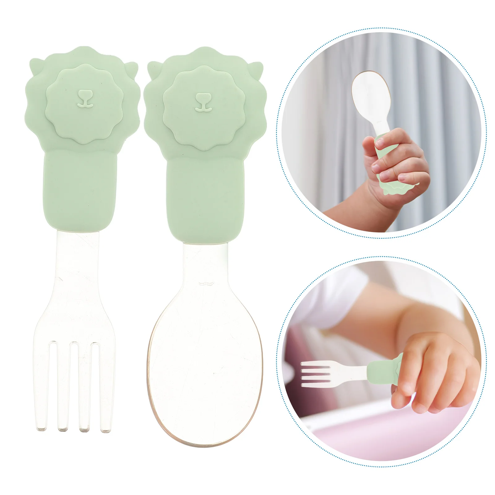 

1 set 1 Set Lion Design Baby Fork Spoon Toddler Silicone Cutlery Set Pp Kids Utensils Replacement Feeding Spoon Infant Training
