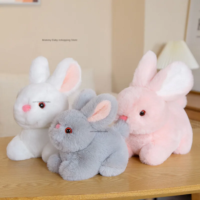 15-30cm Cartoon Fluffy Rabbit Plush Toys White Pink Black Gray Lying Rabbit Dolls Pillow and Keychain Birthday Xmas Gifts