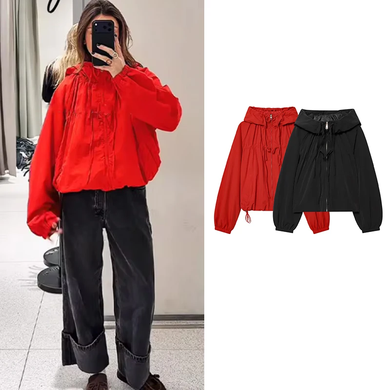 Spring New Women's Jackets 2026 Fashion Loose Hooded Elegant Youth Coats Women's Chic Street Travel Holiday Long Sleeve Jackets
