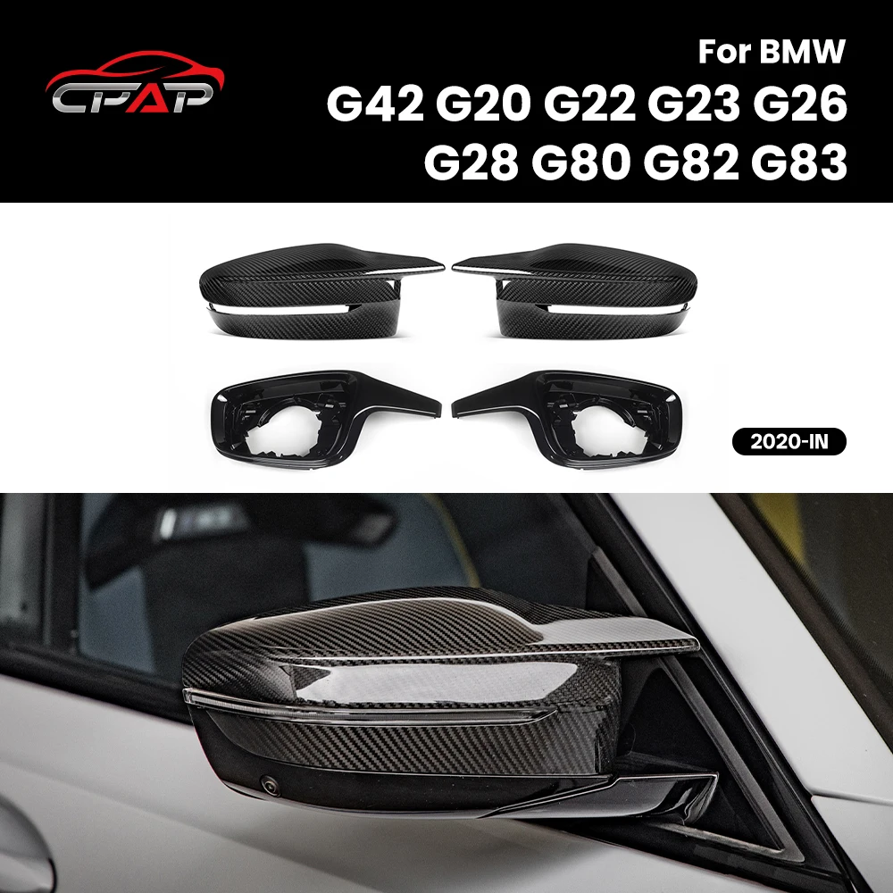 Real Dry Carbon Fiber Exterior Side Rearview Mirror Cover Caps For BMW G42 G20 G22 G23 G26 G28 2020-IN M4 Style LHD 4 Pcs/Set