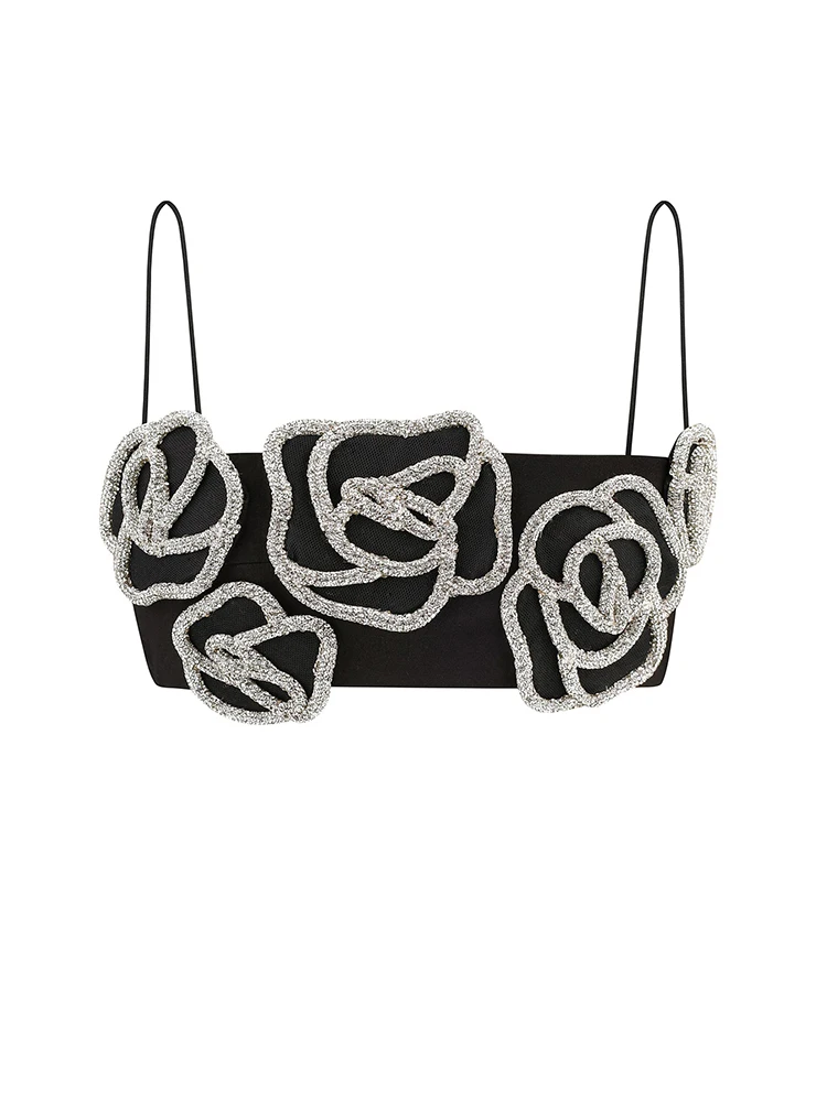 

Горячий сексуальный комплект из двух предметов, женские потрясающие камзолы с бриллиантовым цветком и высокой талией, разделенная макси-юбка, женский элитный трендовый наряд для отпуска