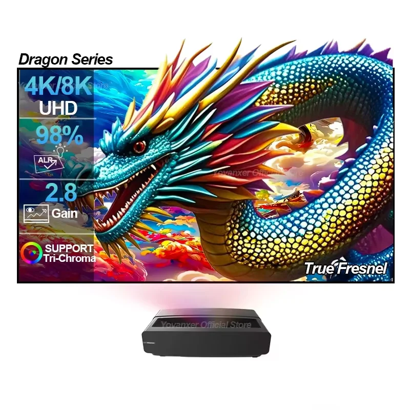 NEW Dragon Series Fresnel 5.0 Pro ALR Fixed Frame Projection Screen Ambient Light Rejecting for Ultra Short Throw UST Projectors