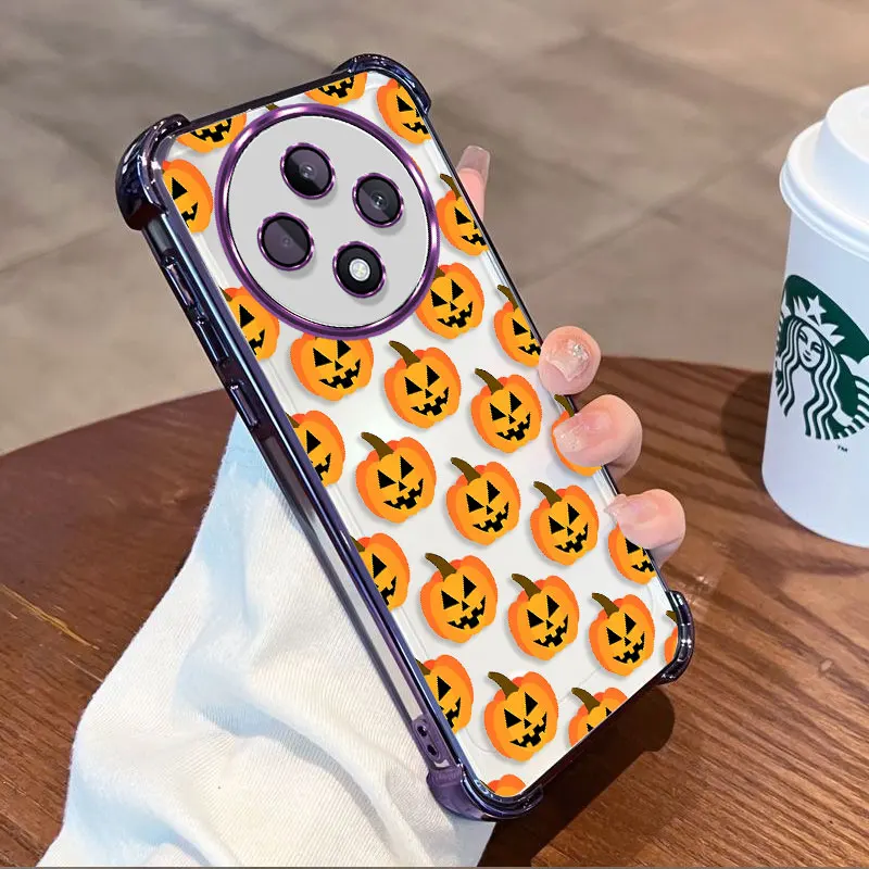 Plating Protective Cover For OPPO Reno 12F 12FS Reno12 F FS 5G Case Flxebile TPU Four-corner Shockproof Hollaween Pattern Fundas