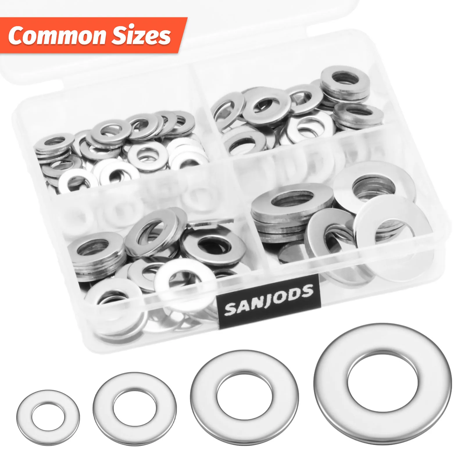 95Pcs Stainless Steel Flat Washers for Screws Bolts, M4 M5 M6 M8 Washers Assortment Set, Assorted Lock Metal Washers Kit DIN125