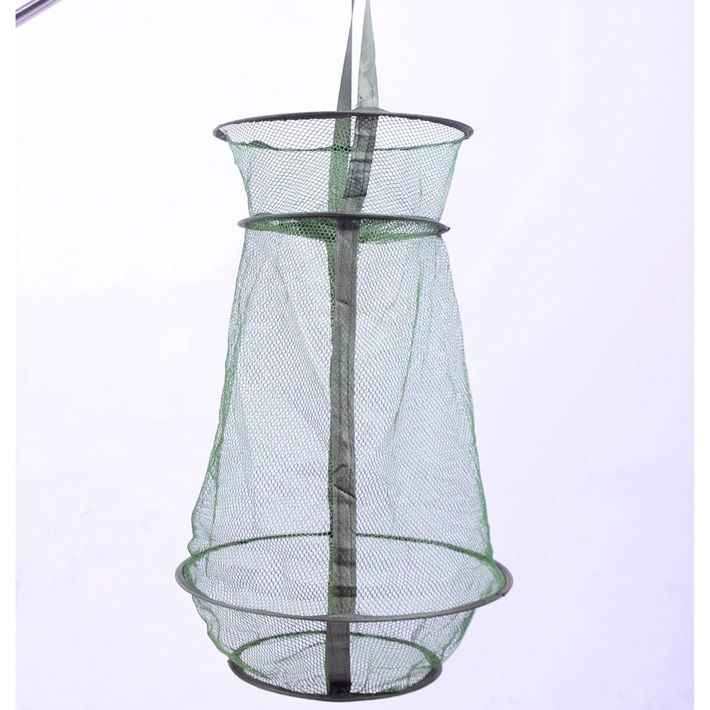 

Folding Mesh Round Shrimp Trap Cage Foldable Fish Durable Nylon 3 Layer Drawstring Control Portable Bait Cast Easy Use Automatic