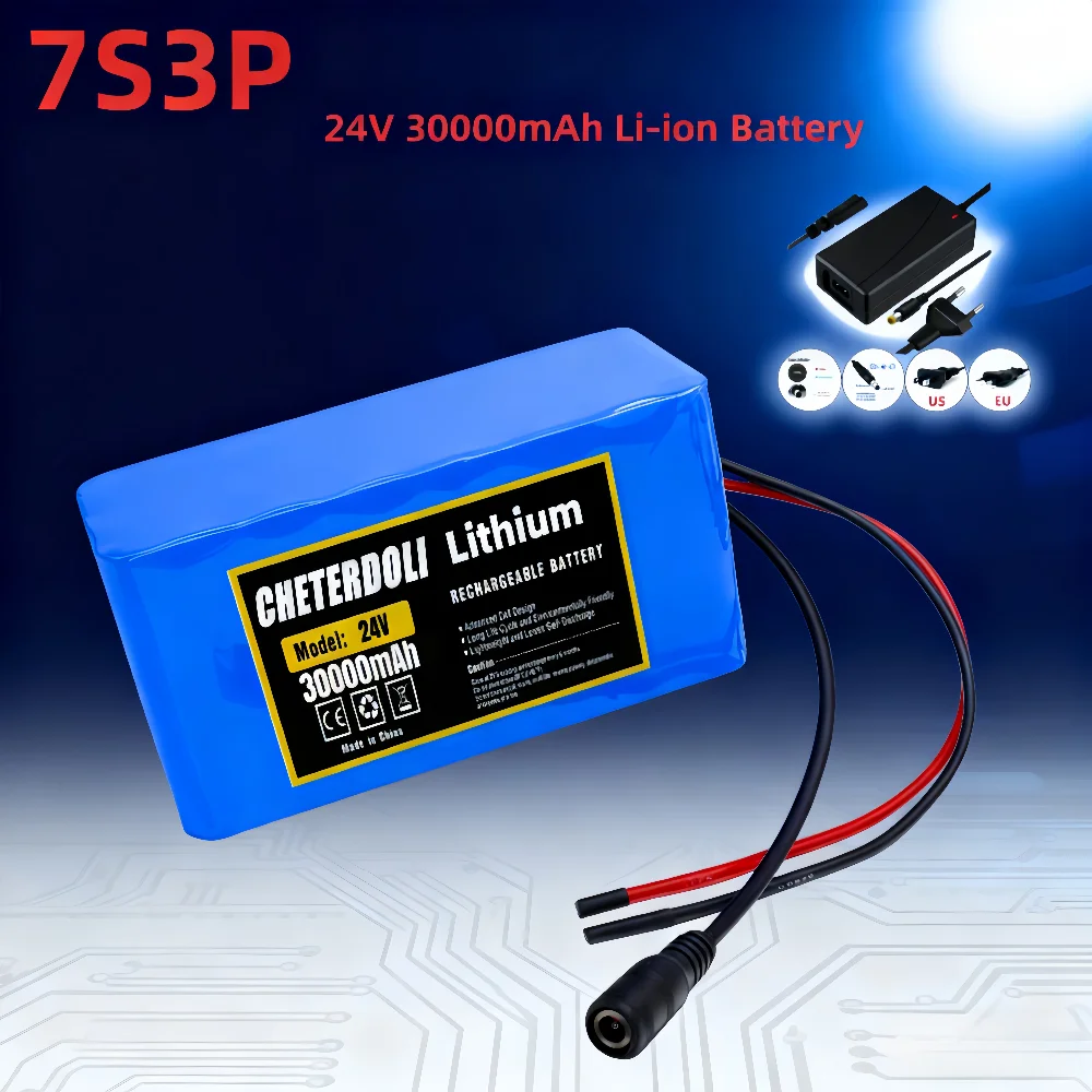 

Rechargeable Battery Pack 24V 30000mAh Lithium Battery 29.4V 7S3P Li-ion with Charger for Hoverboard Self Balancing Scooter