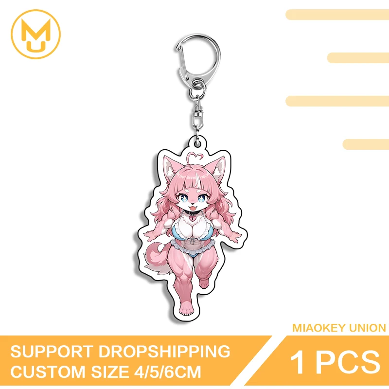 Furry Fox Girl Sitting Posture Key Holder Amusing Creative Double Sided Key Chain Kawaii Portrait Daily Wear For Lover Couple