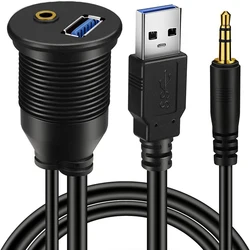 Nku USB 3.0/USB 2.0 & 3.5mm AUX Extension Dash Mount Flush Mount Panel Mount Cable for Car Boat Motorcycle Waterproof Cord