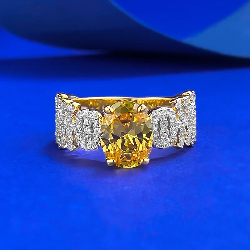 

CKT Sparkling 925 Sterling Silver Oval Cut 8*10MM Citrine High Carbon Diamond Engagement Party Ring Fine Jewelry Women Gift