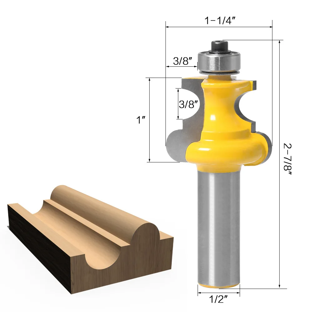 1PC 1/2" 12.7MM 12MM Shank Milling Cutter Wood Carving Positive Half-Arc Tungsten Steel Alloy Woodworking Milling Cutter Tool
