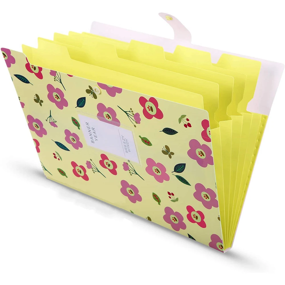 

School Supplies Snap Closure A4 Size File Holder 5 Pockets File Folder Floral File Folders Accordion Folder Document Organizer