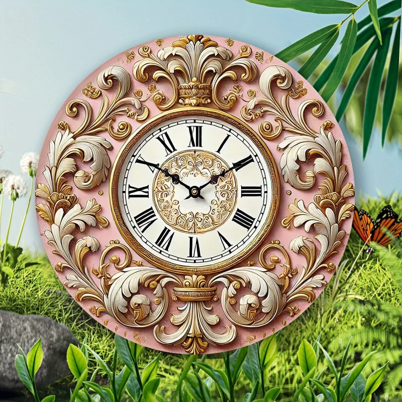 Pink Wooden Disk Pendant Clock Keyboard Style Wall Decoration for Princess Bedroom Front Door Senior Citizens Decor