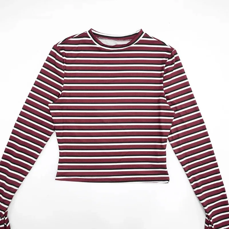 Spring New O Neck Long Sleeve Shorts Sets Y2K Fashion Summer Retro Striped Tops and Slim Fit Shorts Two-piece Set for Women