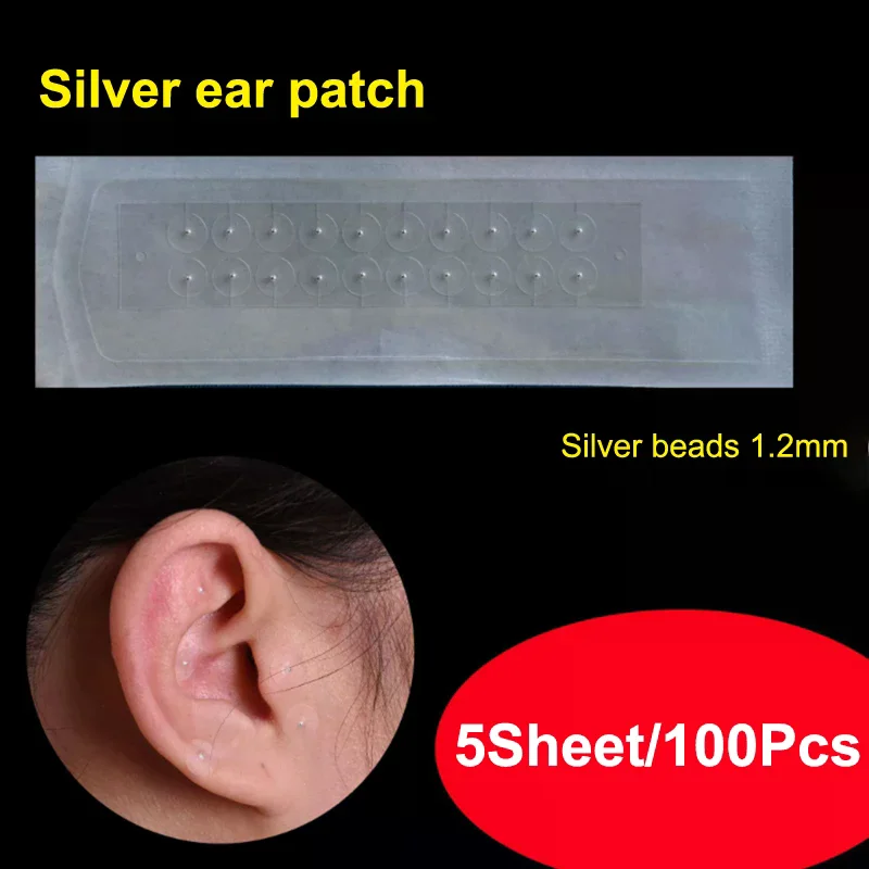 100 قطعة من ملصقات نقطة الأذن العصرية، عصا ضغط الأذن، خرزة ذهبية وفضية، ملصقات أذن للتدليك #3