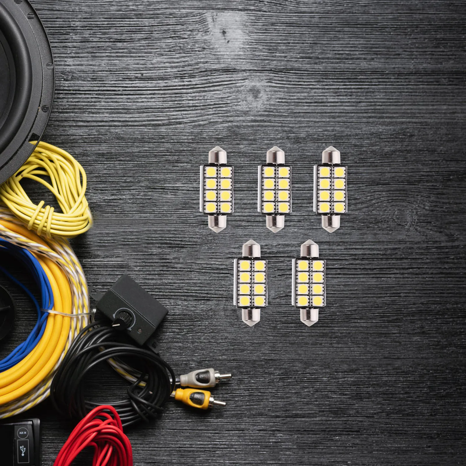 12Pcs LED Double-point Light Dome 42mm Festoon Silver for Cars Ultra-light 8x 5050 LEDs Low Power Automotive Instrument Width
