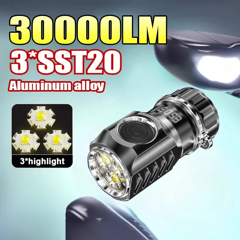 3*SST20 Powerful LED Flashlight USB Rechargeable 6 Modes Waterproof 3000LM Super Bright Portable Mini Torch for Camping Fishing