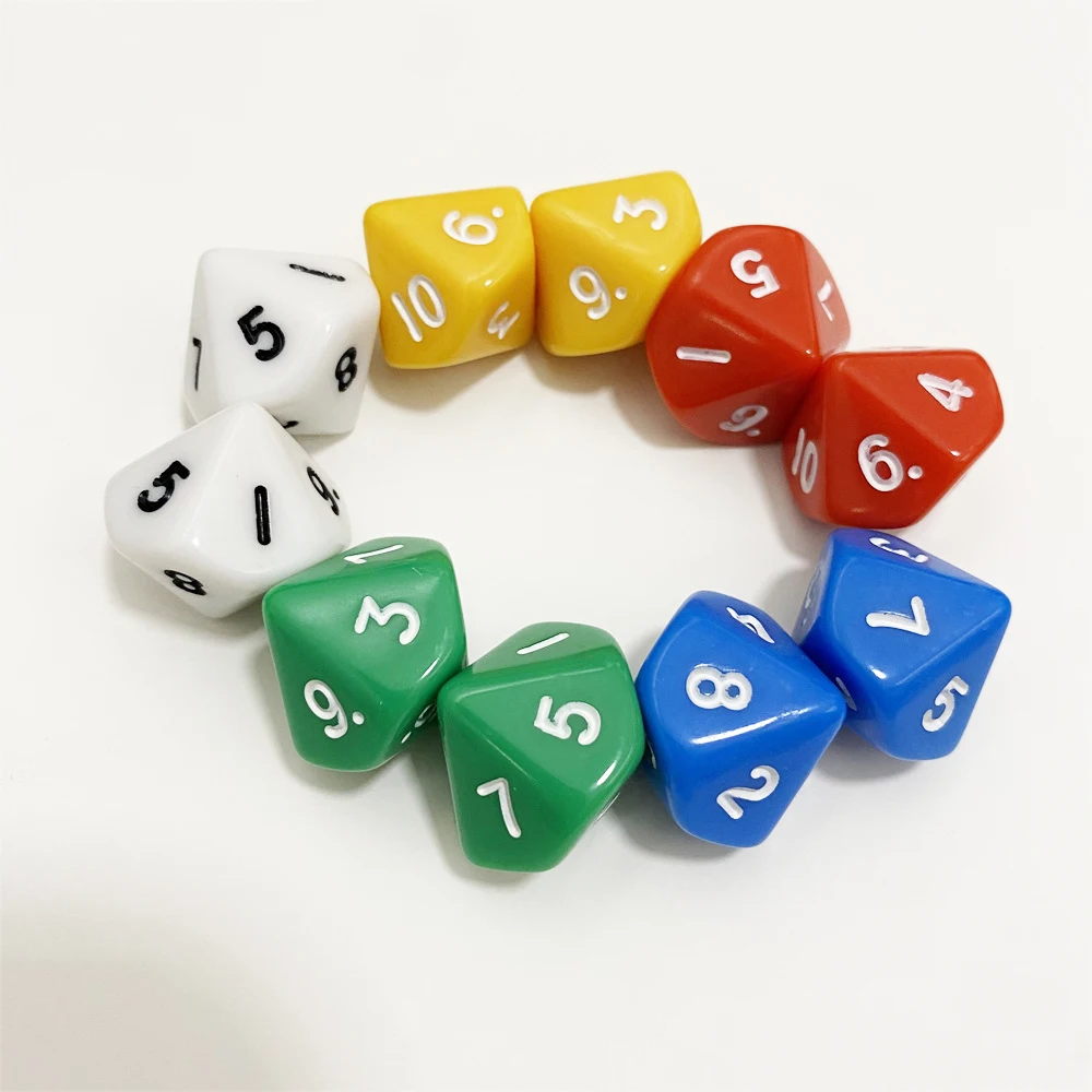 10PCS Multi Solid Color 16mm D10 1-10 Digital Dice For Board Game Ten Sided Dice Accessories