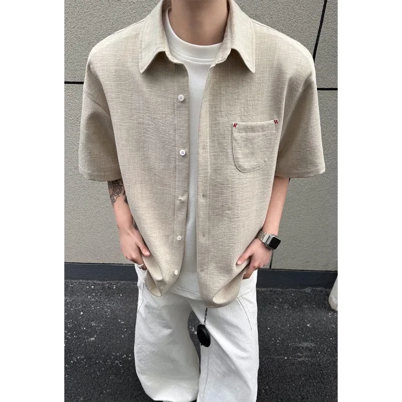 

Men's American Retro Linen-Like Short Sleeve Shirt Summer Old Money Style Loose Casual Button Down Top